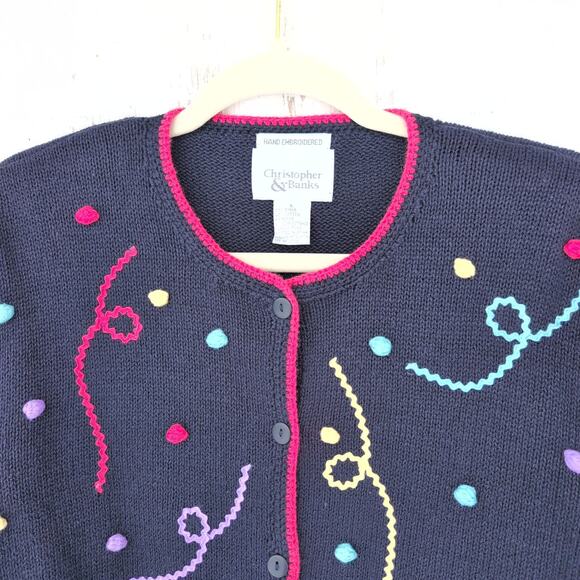 Vtg Christopher & Bank HandEmbroidered WhimsicalKnit ButtonUp Cardigan Women's L - Picture 5 of 9
